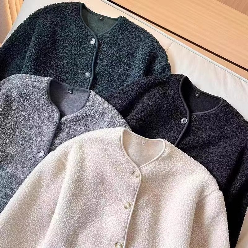 Japanese Single Women'S Imitation Lamb Fleece Fleece Casual Cardigan Long Sleeve Warm Coat 470139 - Image 4